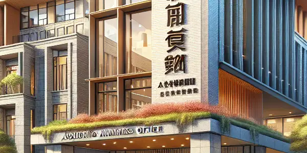 A vibrant scene of diverse students interacting outside the modern Sichuan Film and Television Institute's Academic Affairs Office.