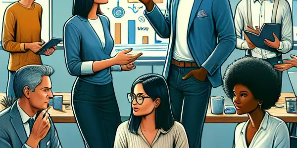 A diverse group of creators collaborates in a modern workspace focused on optimizing adult content submissions.