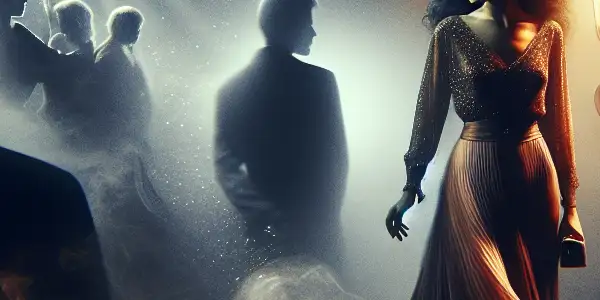 A tense moment of betrayal between a couple in a dimly lit room, filled with emotional turmoil.