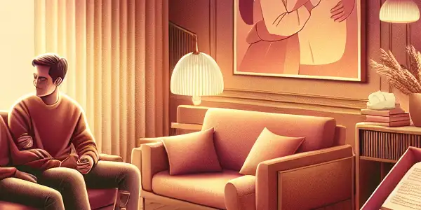 A cozy room with a couple enjoying intimacy while watching an adult film, emphasizing safety and connection.