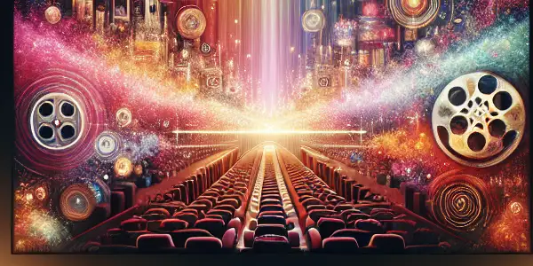 A cozy home theater showcasing vibrant abstract visuals and luxurious seating for an immersive adult entertainment experience.